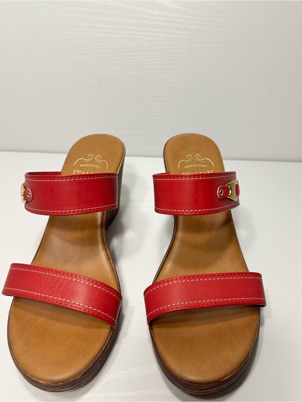 Italian Shoemakers Red Wedge Slide Sandals Size 8.5